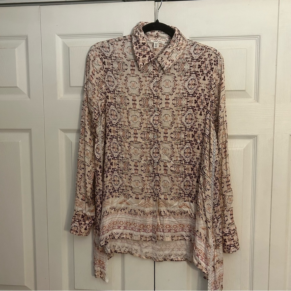 Tribal Jeans Bohemian Printed Button Down Long Top Extra Small